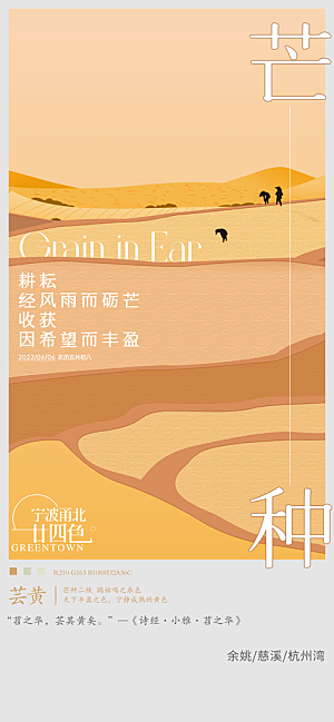 中国传统节气芒种简约手机海报
