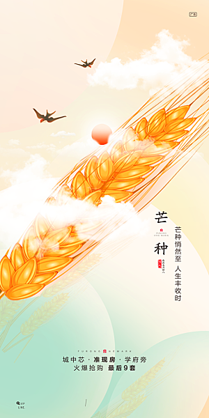 中国传统节气芒种简约手机海报