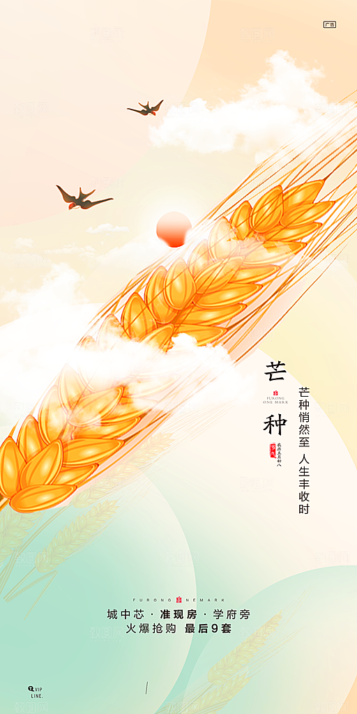 中国传统节气芒种简约手机海报