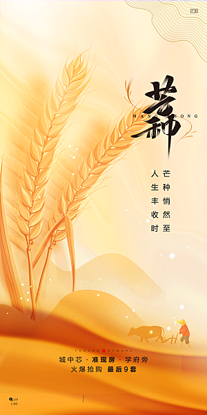 中国传统节气芒种简约手机海报