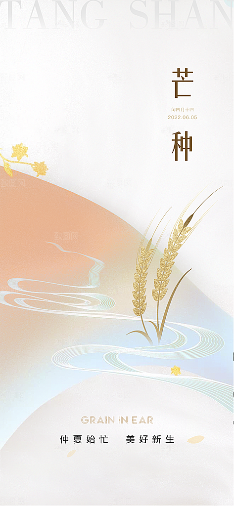 中国传统节气芒种简约手机海报