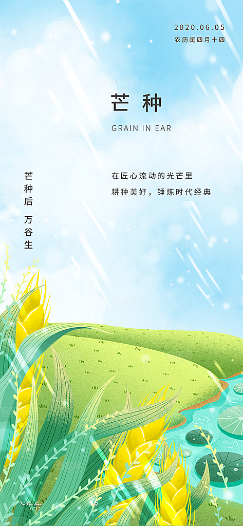 中国传统节气芒种简约手机海报