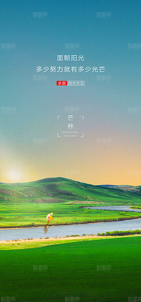 中国传统节气芒种简约手机海报
