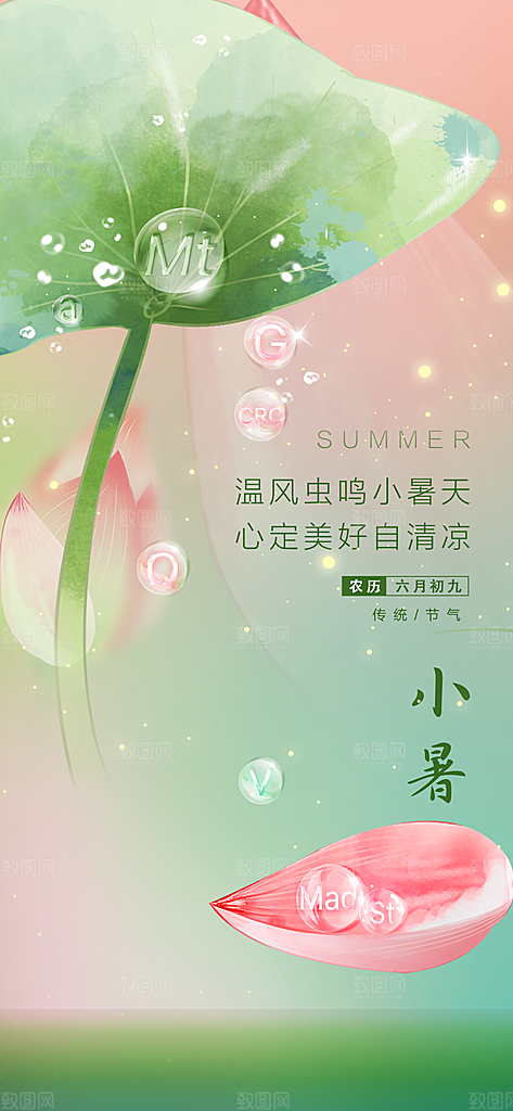 中国传统节气小暑简约手机海报