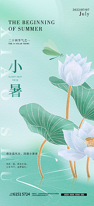中国传统节气小暑简约手机海报