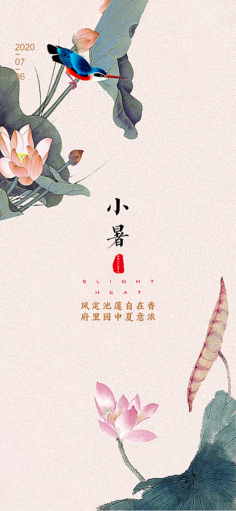 中国传统节气小暑简约手机海报