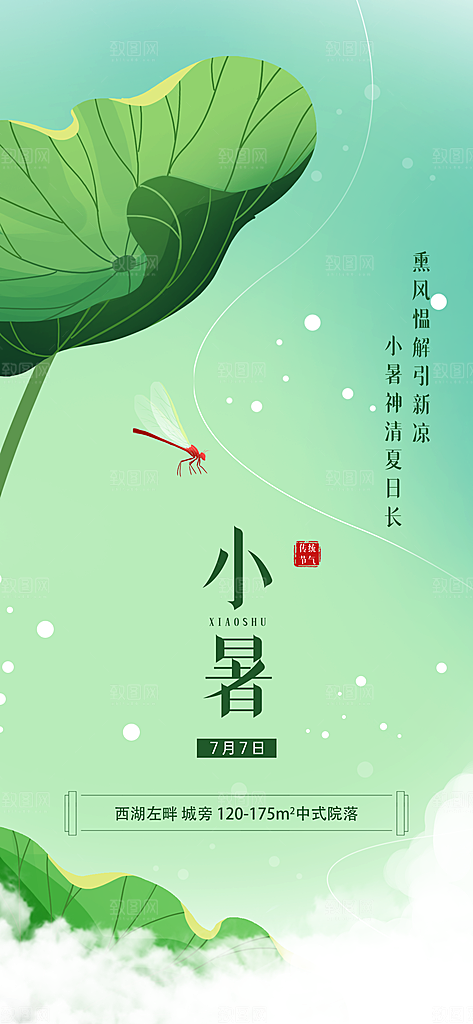 中国传统节气小暑简约手机海报