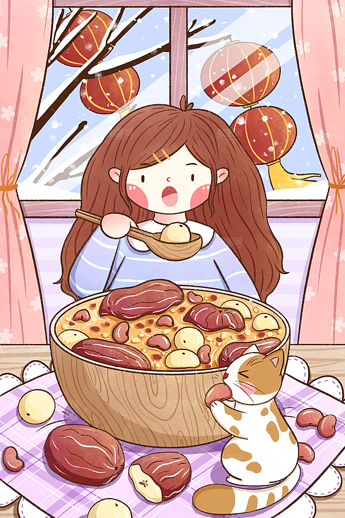 手绘腊八节腊八粥插画