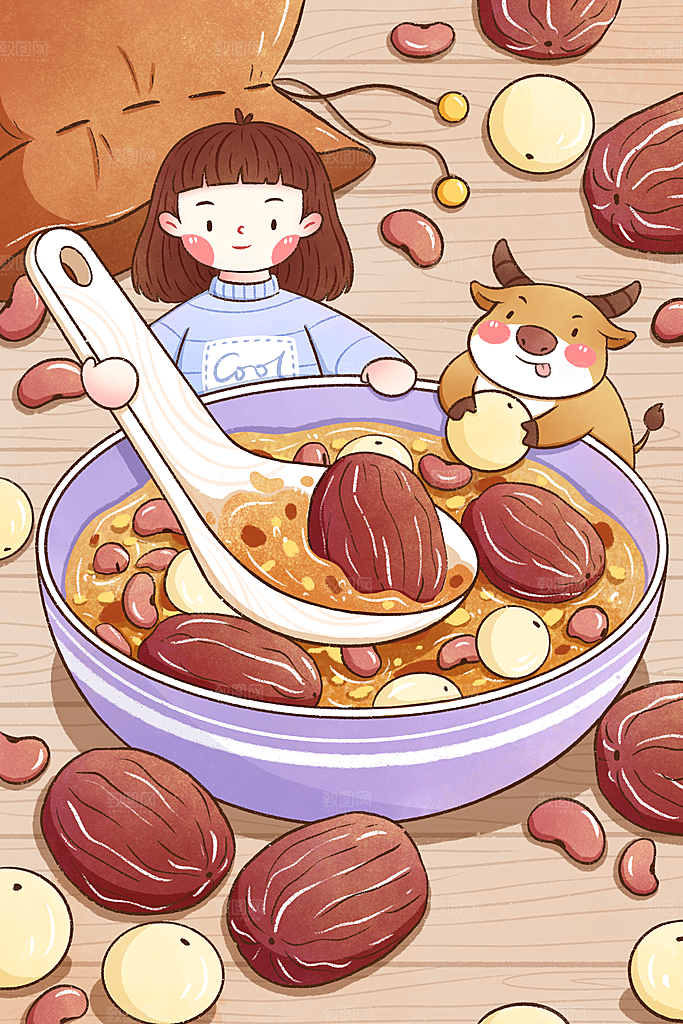 手绘腊八节腊八粥插画
