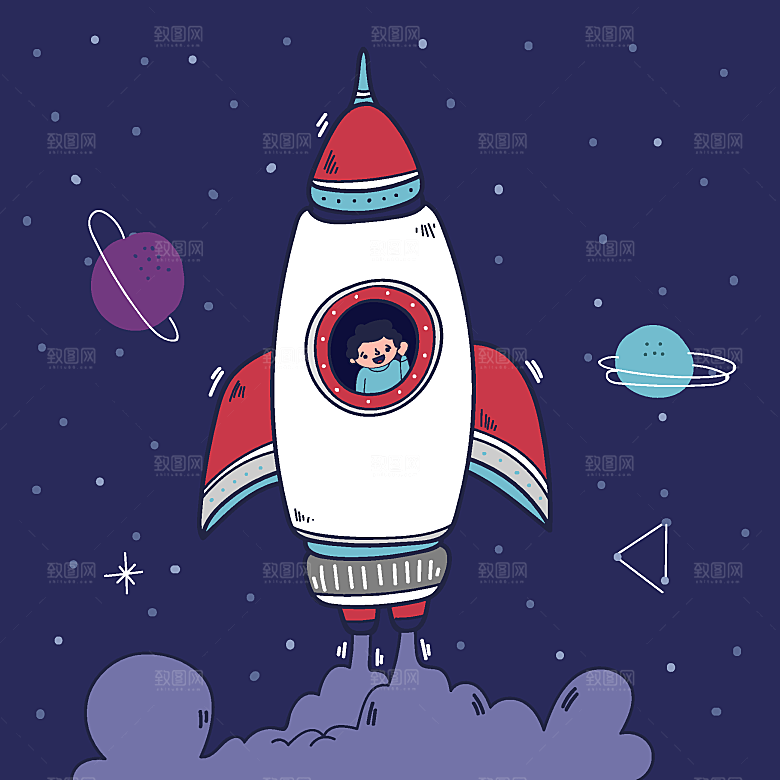 卡通插画火箭宇宙太空