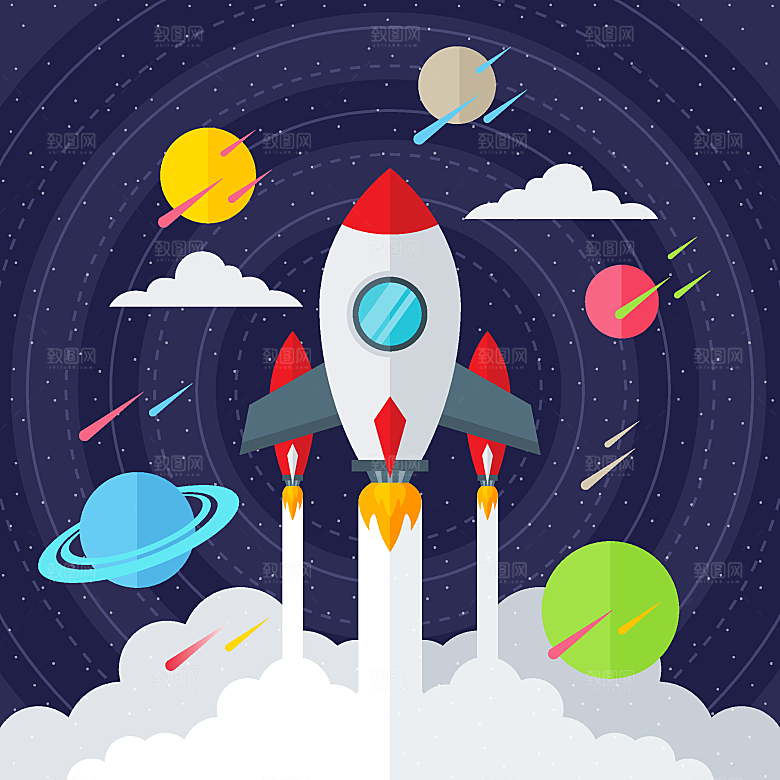 卡通插画火箭宇宙太空