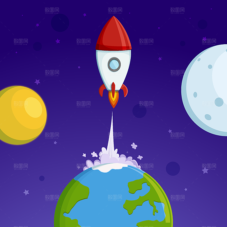 卡通插画火箭宇宙太空
