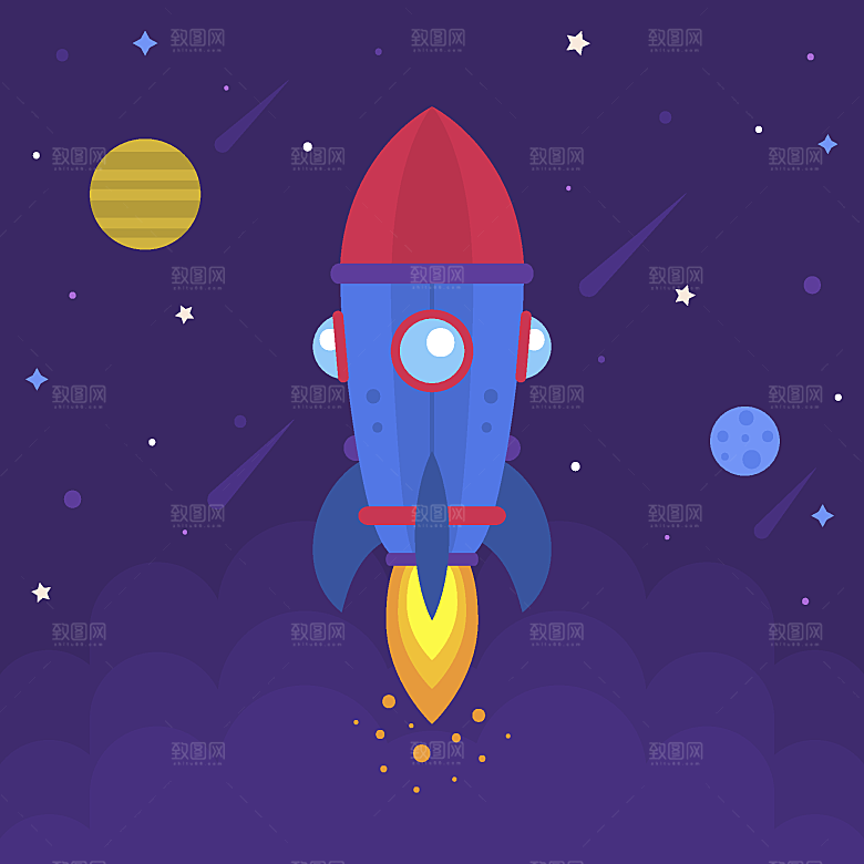 卡通插画火箭宇宙太空