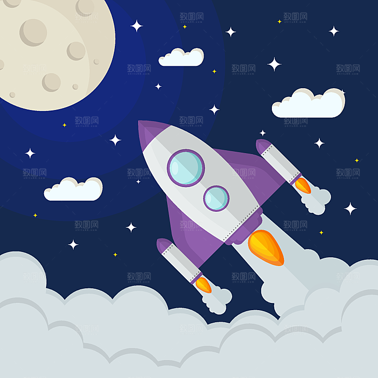 卡通宇宙太空火箭插画