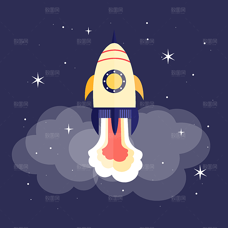 卡通宇宙太空火箭插画