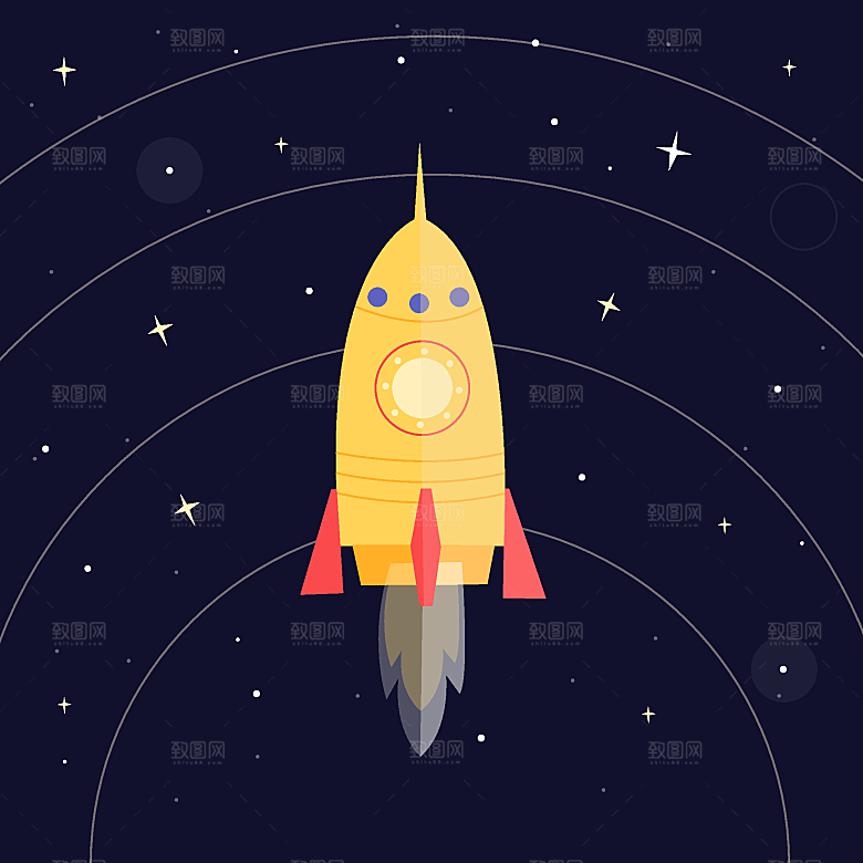 卡通宇宙太空火箭插画