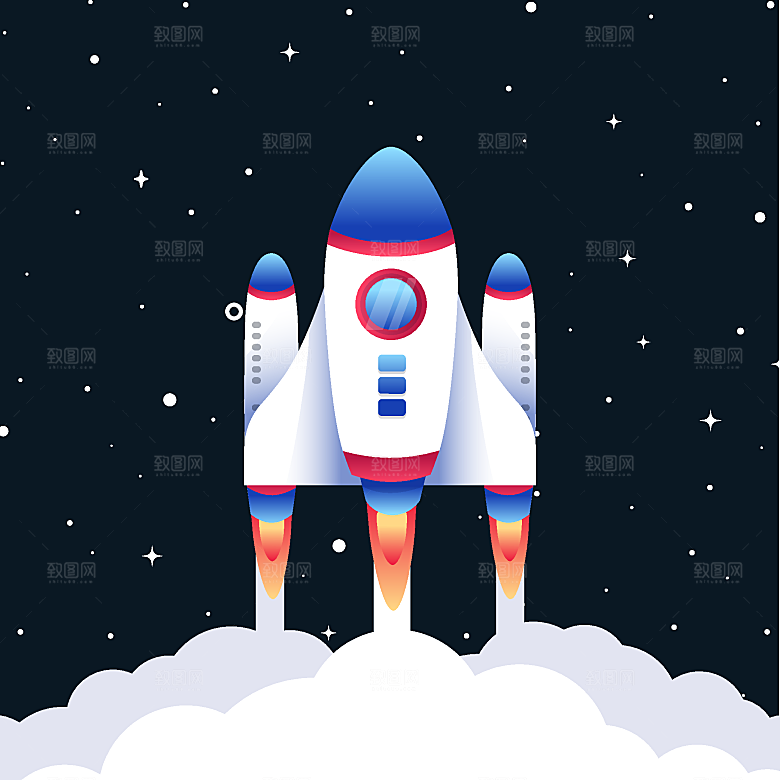 卡通宇宙太空火箭插画