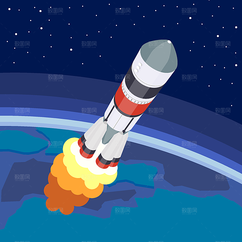 卡通宇宙太空火箭插画