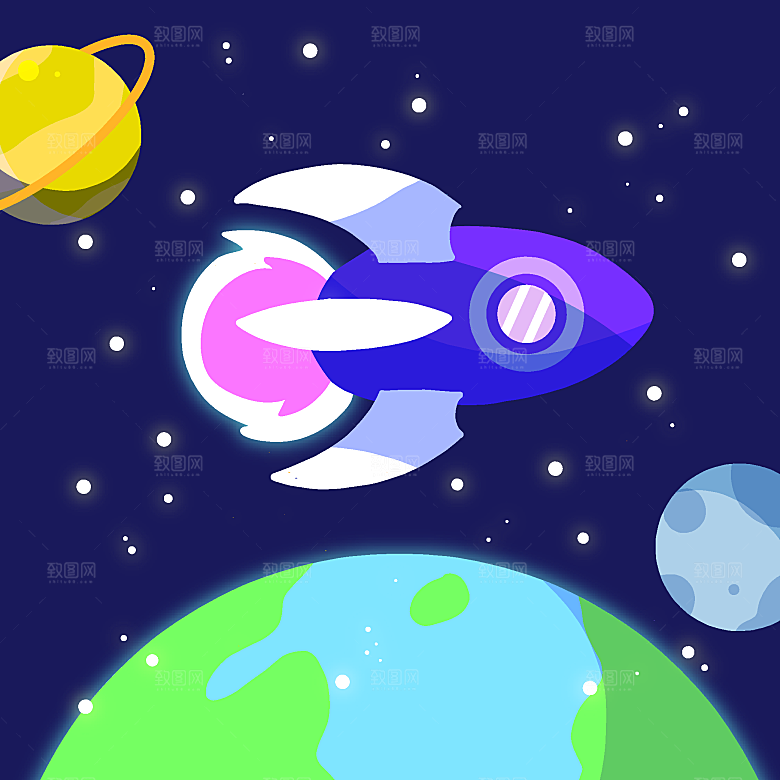 卡通宇宙太空火箭插画