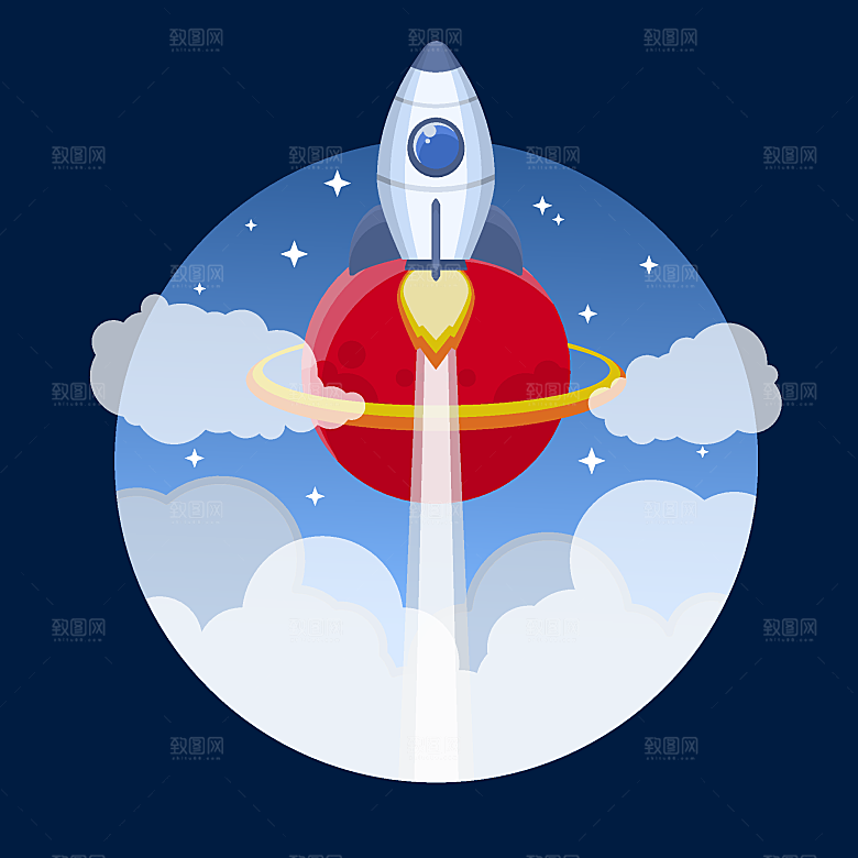 卡通太空宇宙火箭插画