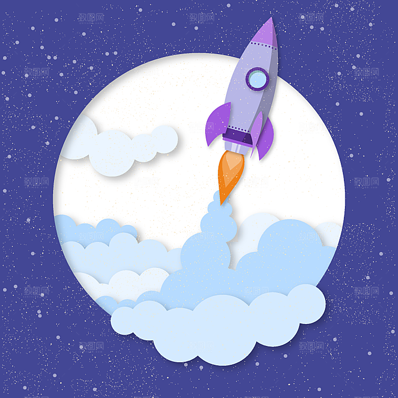 卡通太空宇宙火箭插画
