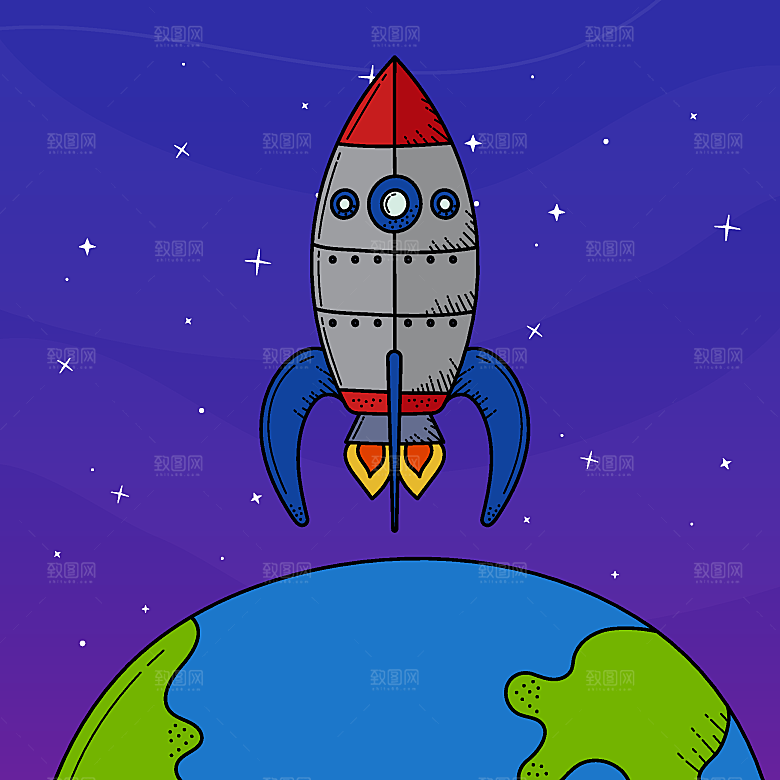 卡通太空宇宙火箭插画