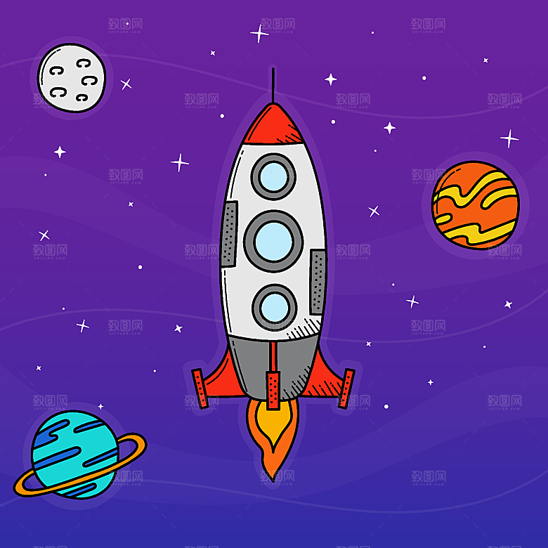 卡通太空宇宙火箭插画