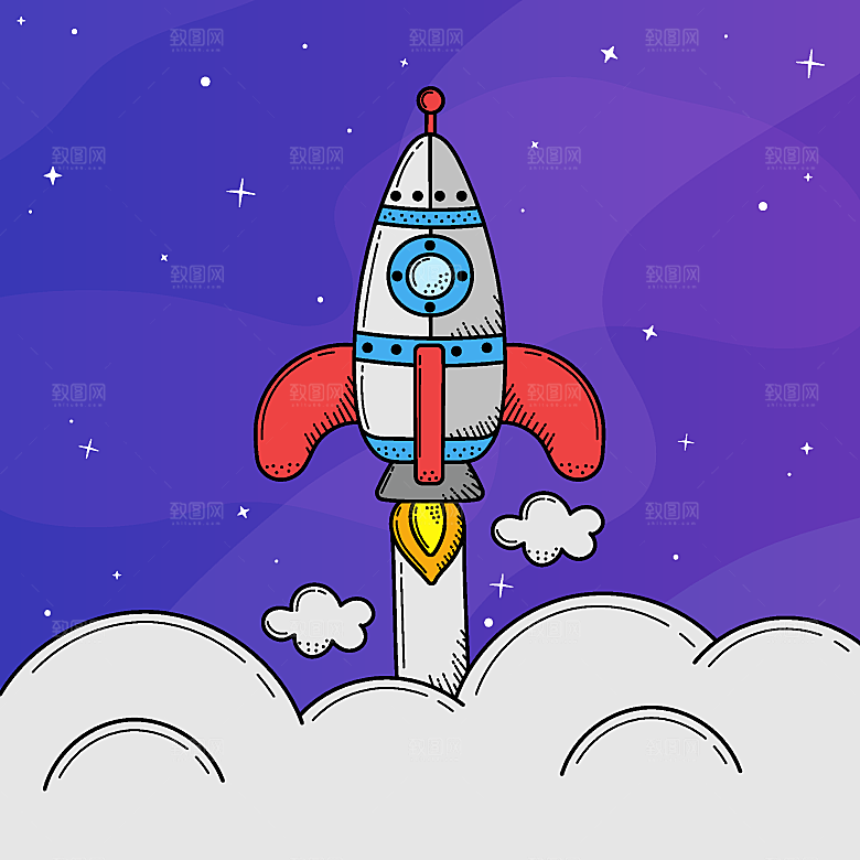 卡通太空宇宙火箭插画