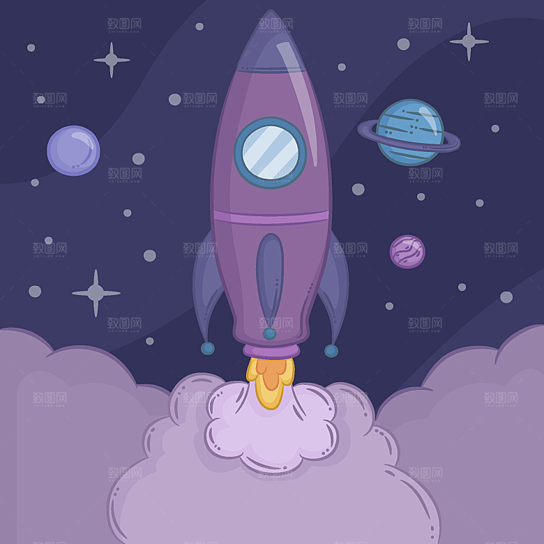卡通太空宇宙火箭插画