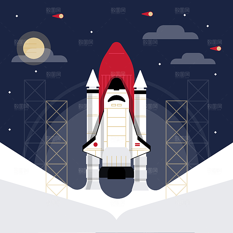 卡通太空宇宙火箭插画