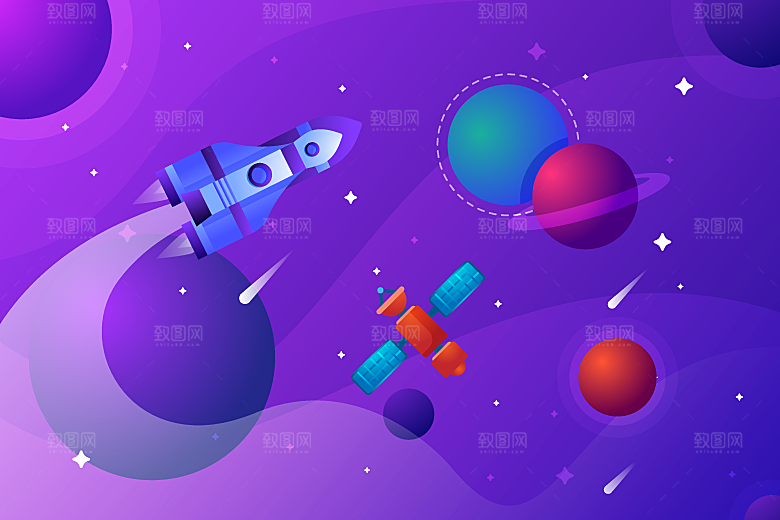 卡通太空宇宙火箭插画
