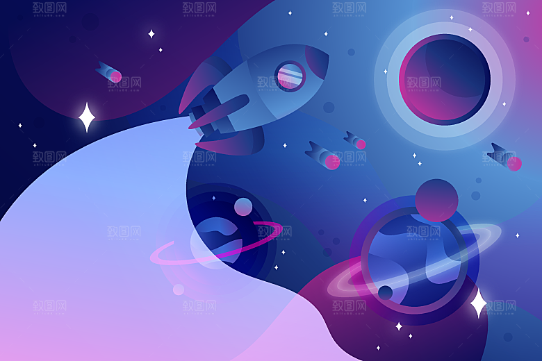 卡通插画火箭宇宙太空