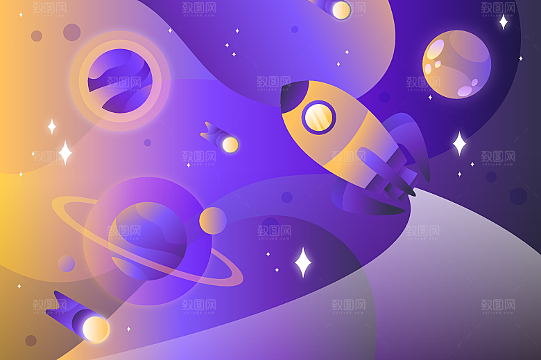 卡通宇宙火箭太空插画设计