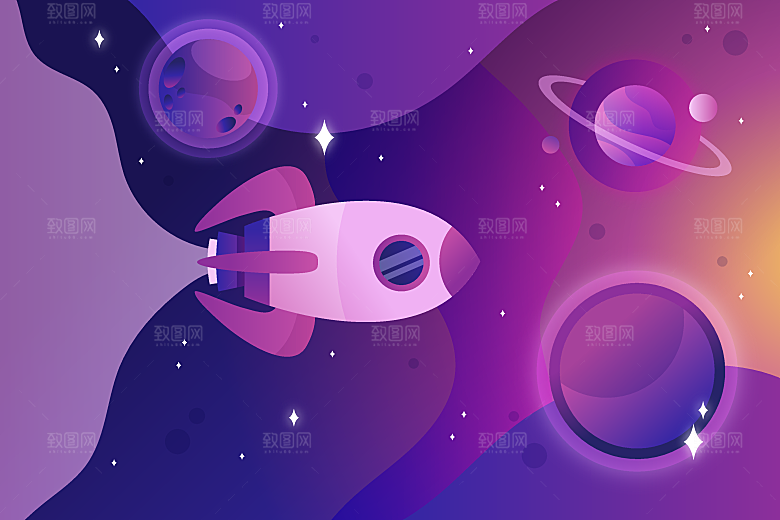 卡通宇宙火箭太空插画设计
