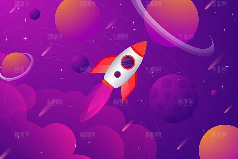 卡通宇宙火箭太空插画设计