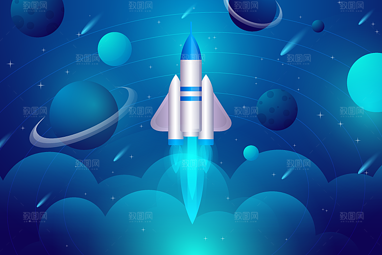 卡通宇宙火箭太空插画设计