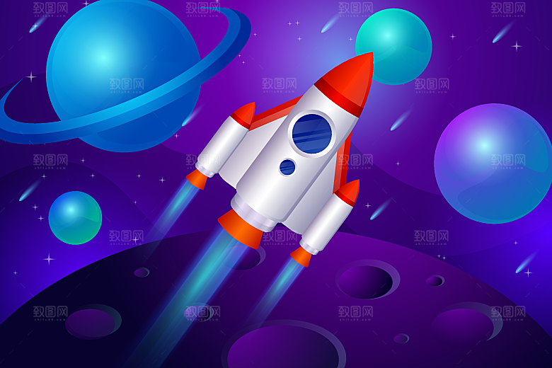卡通宇宙火箭太空插画设计