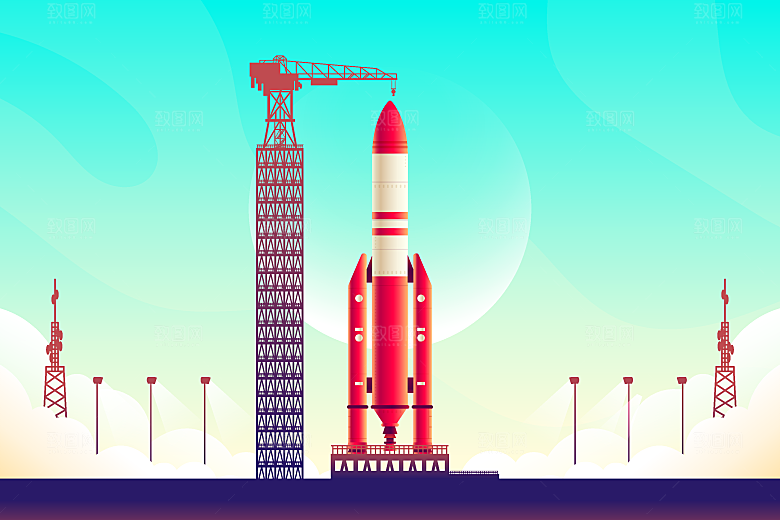 卡通宇宙火箭太空插画设计