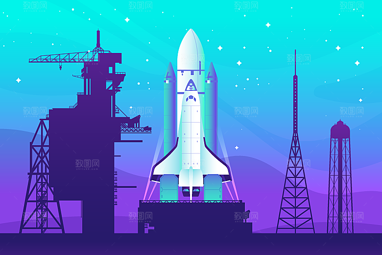 卡通宇宙火箭太空插画设计
