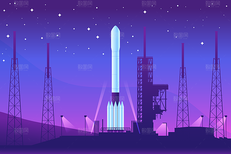 卡通宇宙火箭太空插画设计