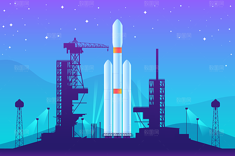 卡通宇宙火箭太空插画设计