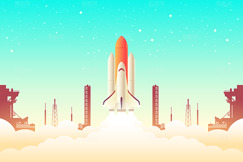 卡通宇宙火箭太空插画设计