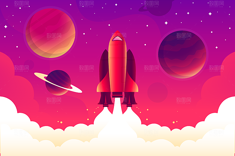 卡通宇宙火箭太空插画设计