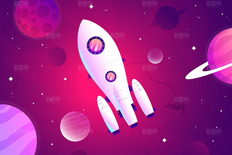 卡通宇宙火箭太空插画设计