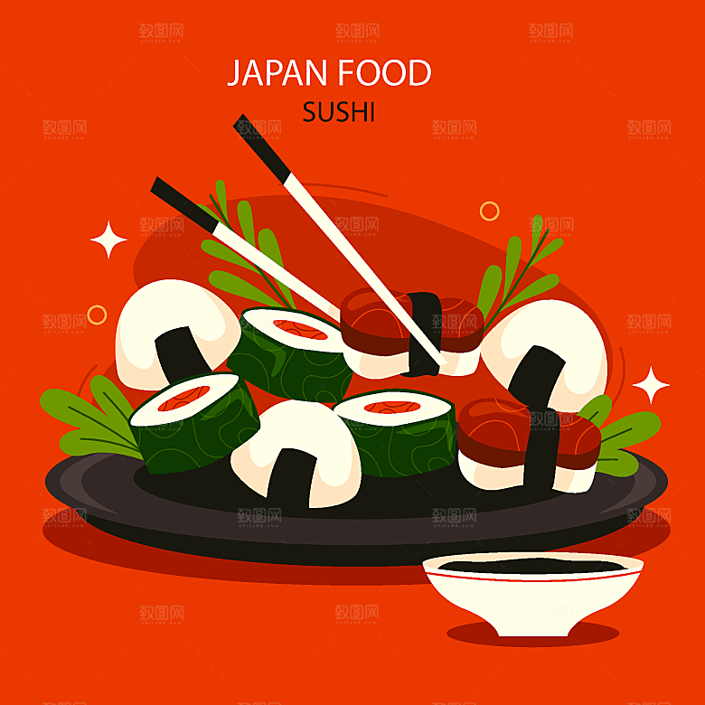 食物料理矢量插图
