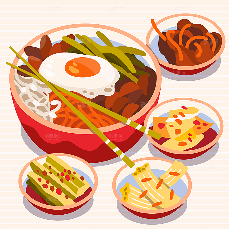 食物料理矢量插图
