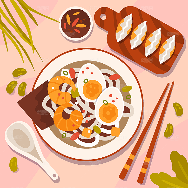 食物料理矢量插图