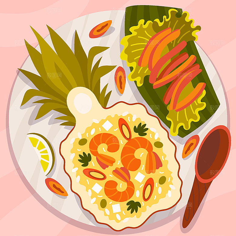 食物料理矢量插图