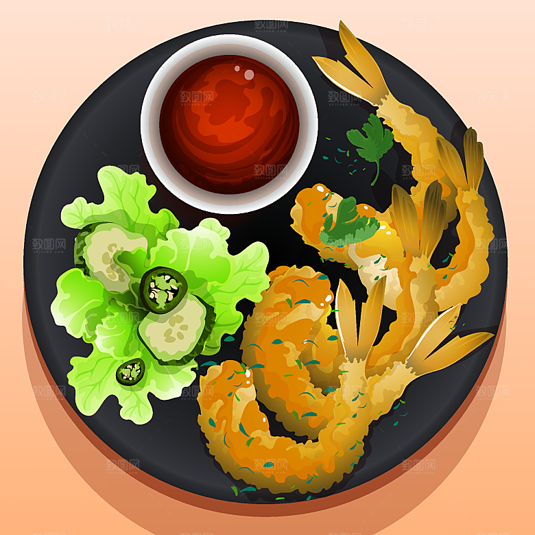 食物料理矢量插图