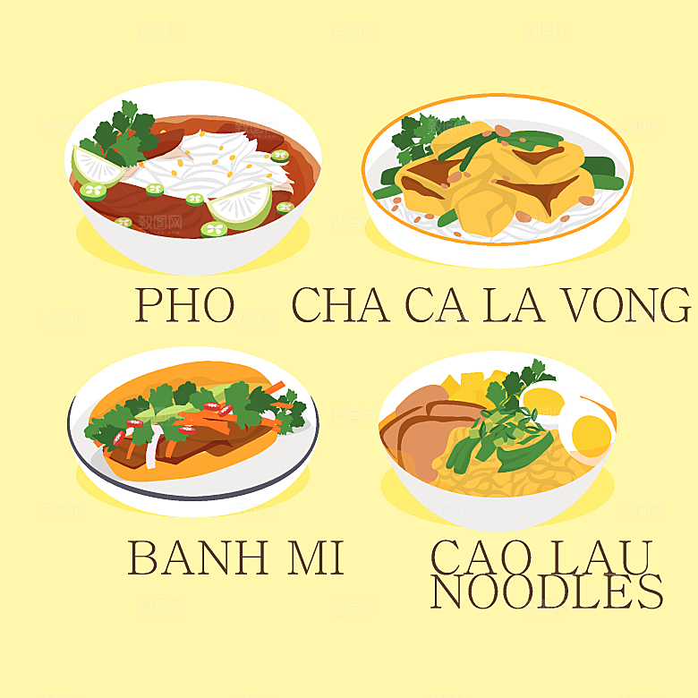 食物料理矢量插图